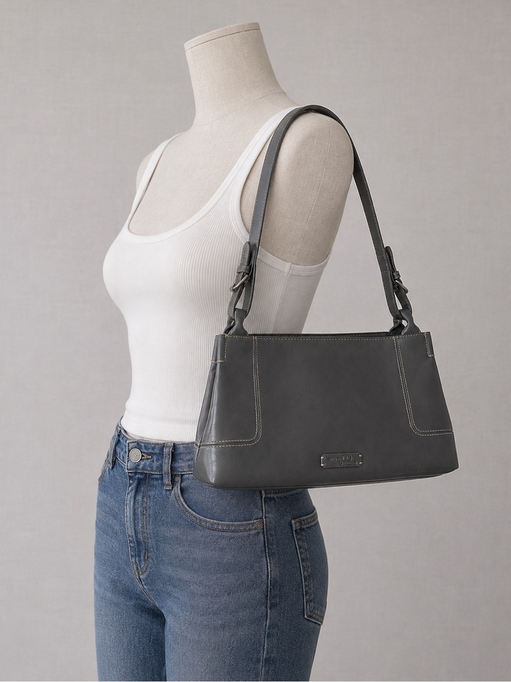 Nine & Co. By Nine West Gray Faux Leather Shoulder Bag